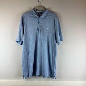 Travis Mathew Blue Micro Stripe Short Sleeve Golf Golfing Polo Shirt Size XXL